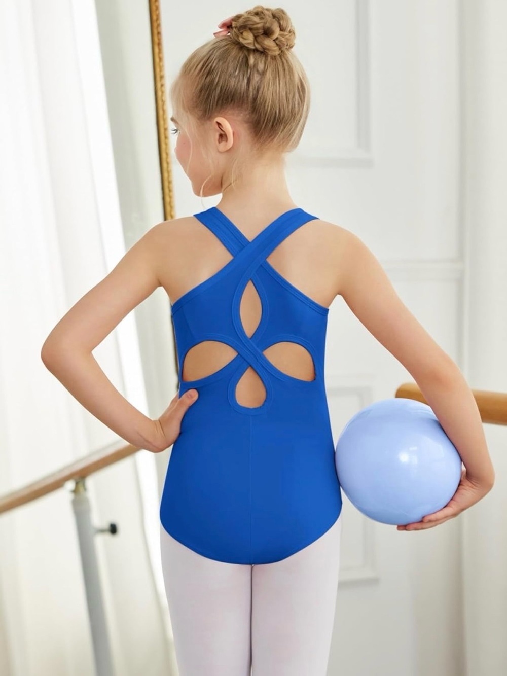 12-13 Year Old Royal Blue Hollow Back Leotard Dance Gymnastics Tank Bodysuit